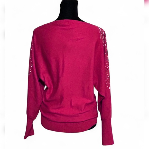 SAY WHAT Red Pull-Up Top-Sweater M, Long Sleeves With Rhinestone Accents NWOT - Picture 2 of 7